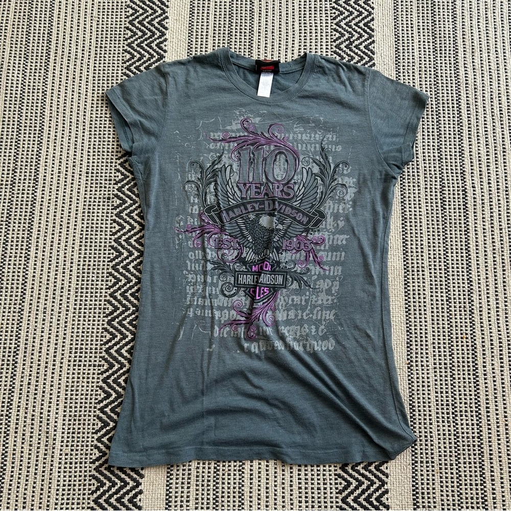 Harley-Davidson Women's Grey and Purple Graphic Tee